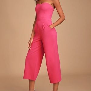 Lulu’s Hot Pink Strapless Culotte Jumpsuit